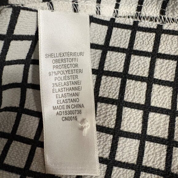 Adrianna Papell Blouse Womens Size Large Black White Windowpane Puff Sleeve Top - Picture 7 of 9